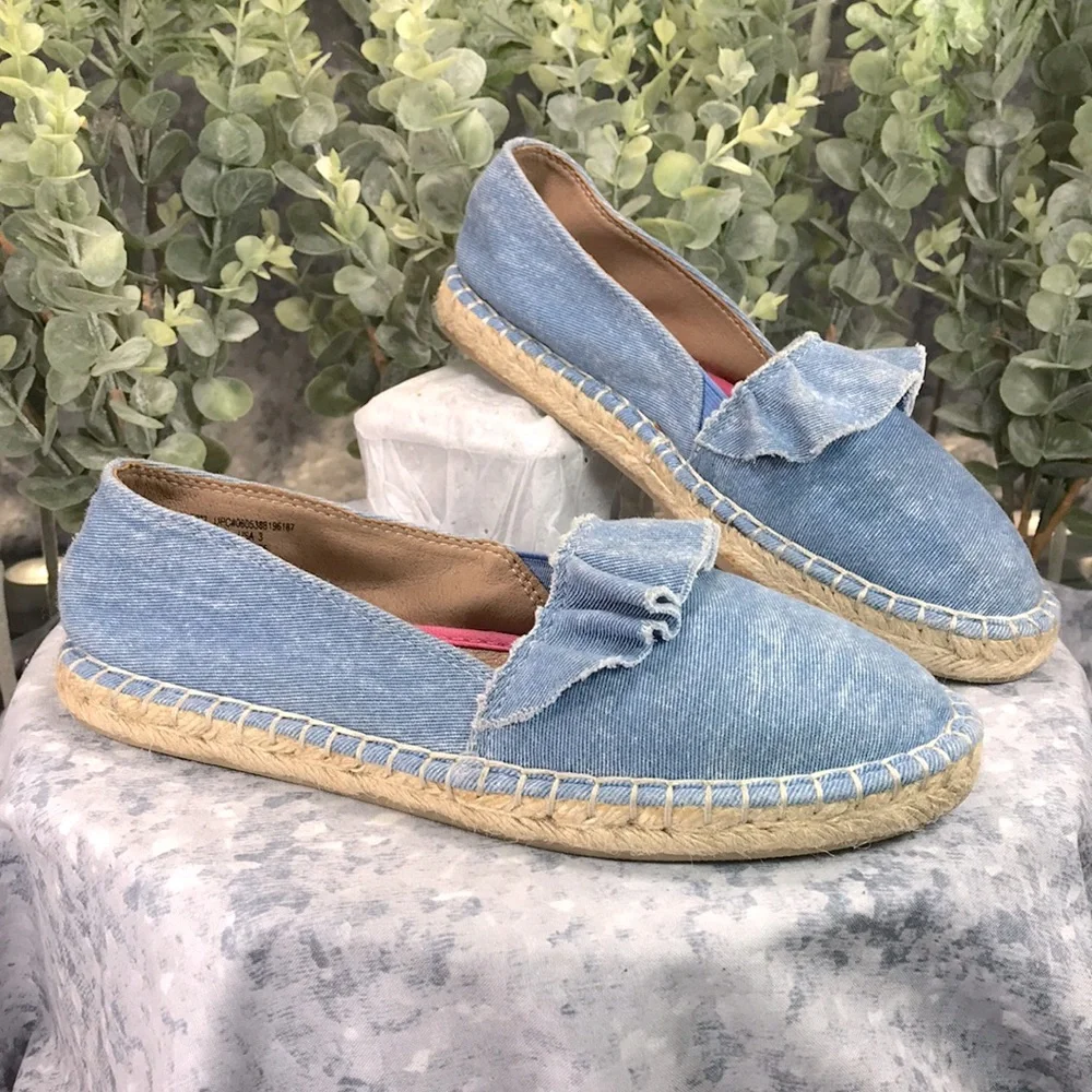 Wonder Nation Blue Jean Ruffle Top Espadrille Flats Girls 3 💙Gently Pre-Loved💙